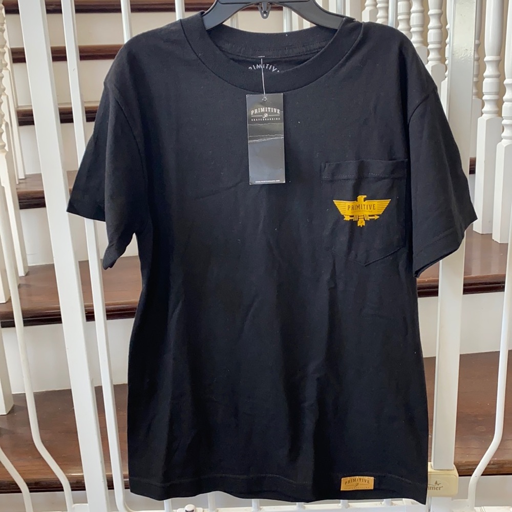 Back primitive T-shirt with yellow logo